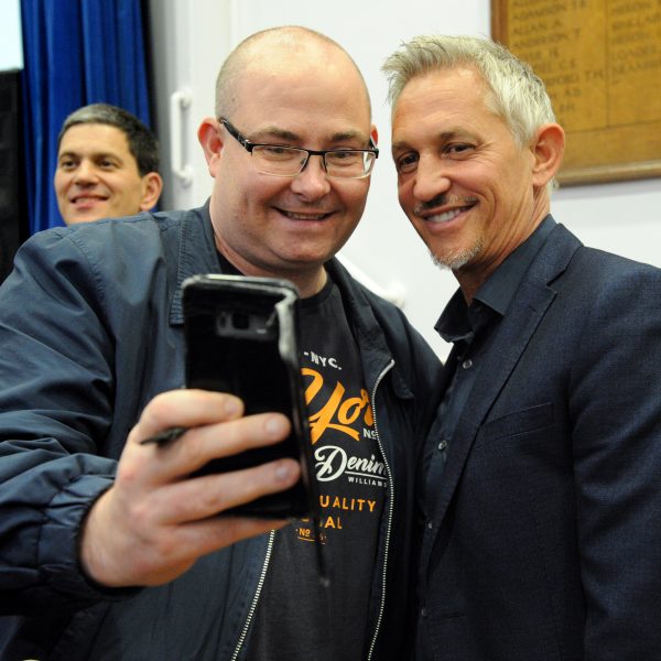 Gary Lineker at the South Shields Lecture hosted by former MP David Miliband, at Harton Academy.